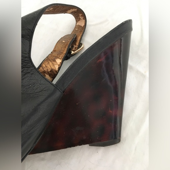 Y2k Nine West open toe sling back bootie black leather leopard clear heel - Picture 10 of 11